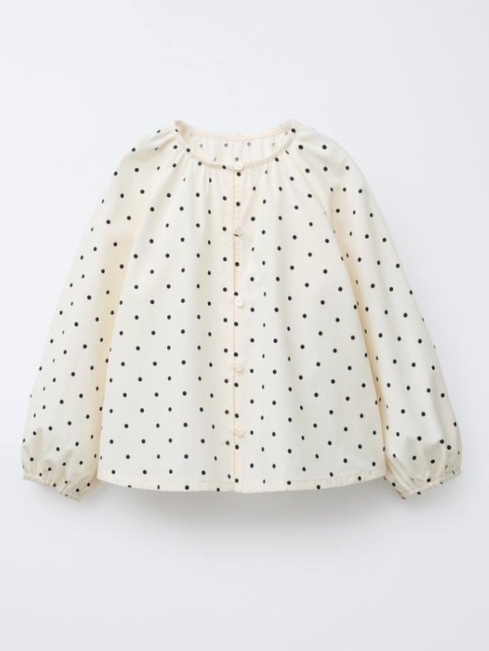 Zara Cream Long Sleeve Polka Dot Button-Front Top